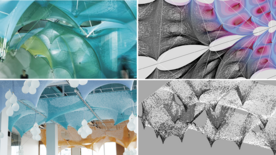 Collage af billeder der viser strikkede strukturer
