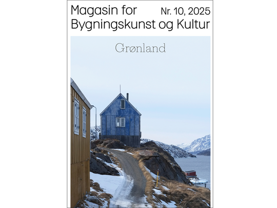 Forside af Magasin for Bygningskunst nr. 10 - Gult og blåt hus i delvist snedækket landskab ved fjord