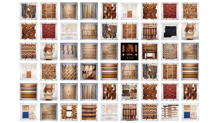 En masse små tiles der viserelementer fra forskningsprojektet Nordic Waste Wood for Good