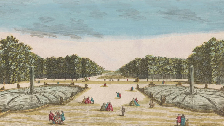 Radering: Udsigt over haven i Versailles