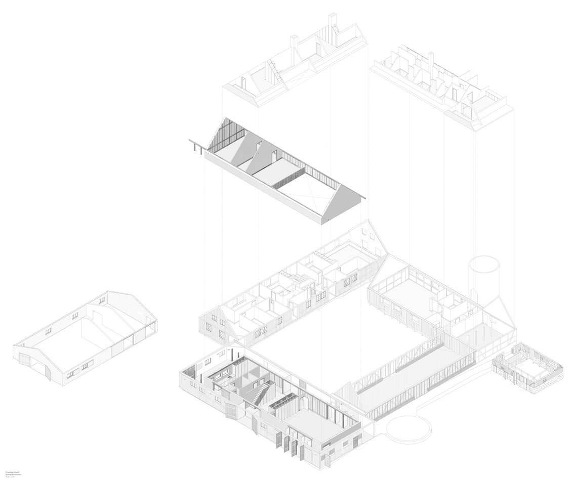 Auditorium, fællesrum og mellemgang (Den store stald)