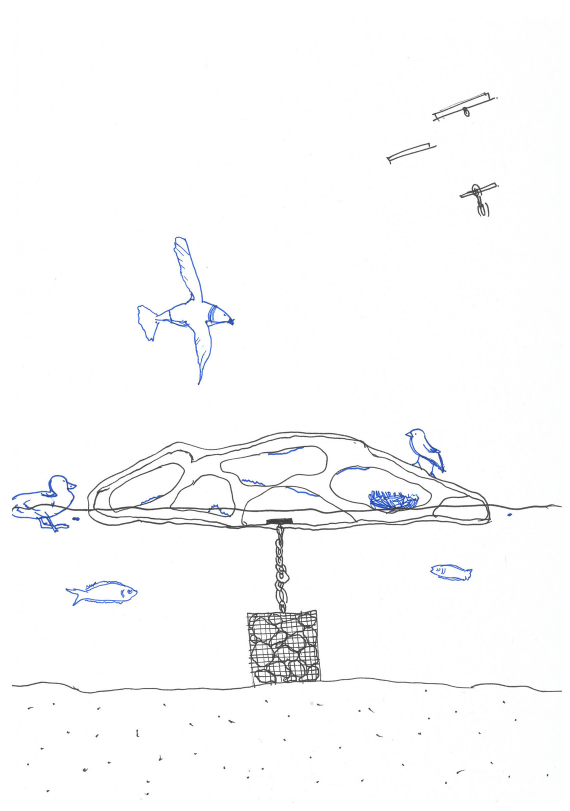 Sketch_section of floating bird island