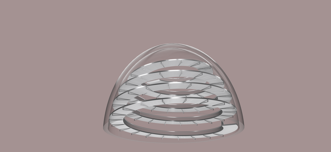 3D rendering af beskyttelsesrummets rampe set nedefra.