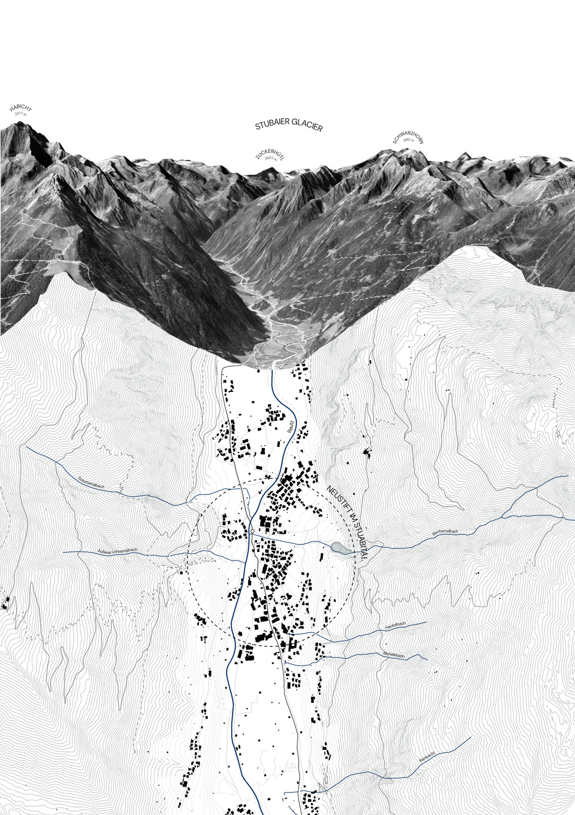site plan and elevation of the mountain range