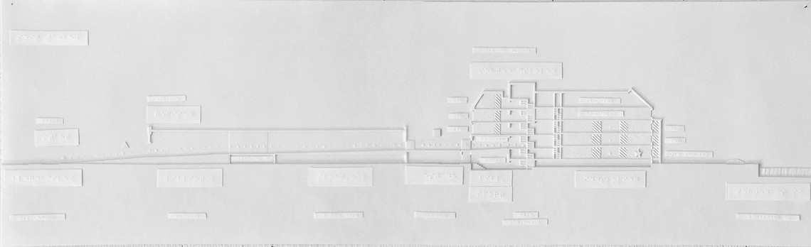 Tactile Section drawing showing Remisen on the left and the school on the right