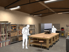 Rendering of a workshop interior.
