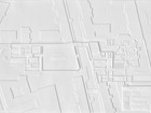 Tactile plan drawing of two buildings and their urban context. 