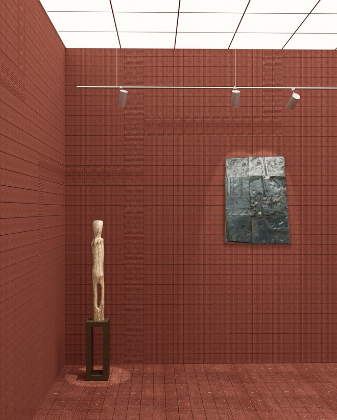 Gallery cladded in waste brick tiles.