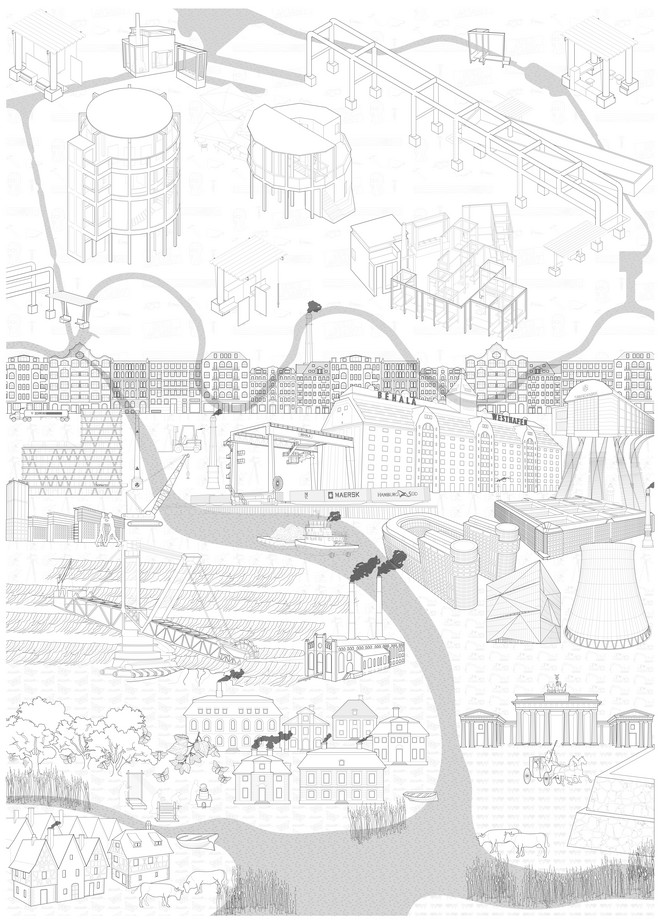 This diagram depict the changes of Berlin throughout history. Focusing on the neighbourhood of Moabit, it shows the reinvention of Berlin's Metropolis. Strating with the swamp, the merchant town, capital of the empire, industrial hurt, media hub, and hopefully an Ecological Metropolis in the near future.