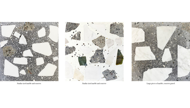 Terrazzo material studies, made from concrete and marble Terrazzo made from concrete and marble