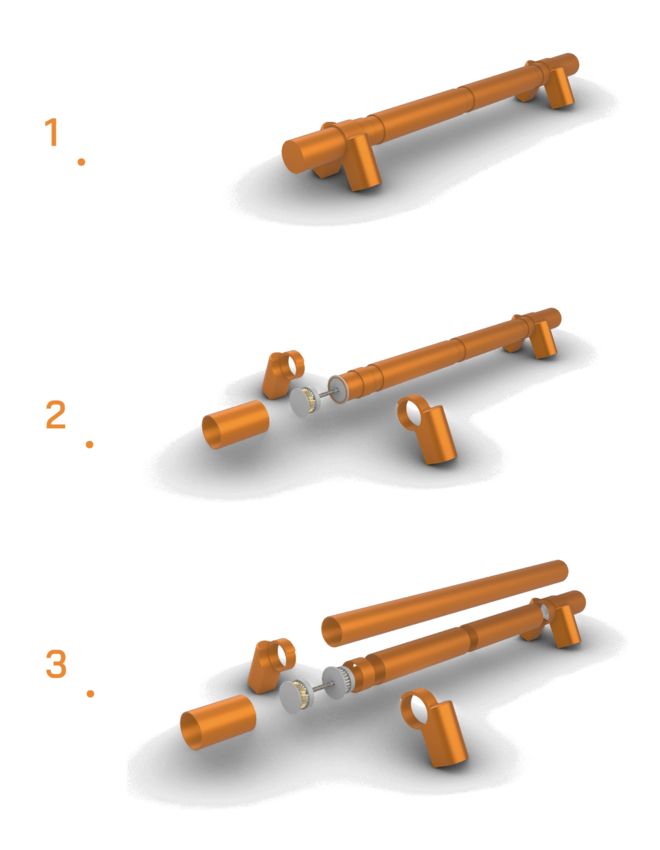 Tegning - orange hængsel i detaljer