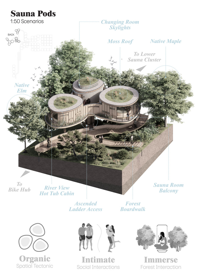 Sauna Pods in Proximity to the forest