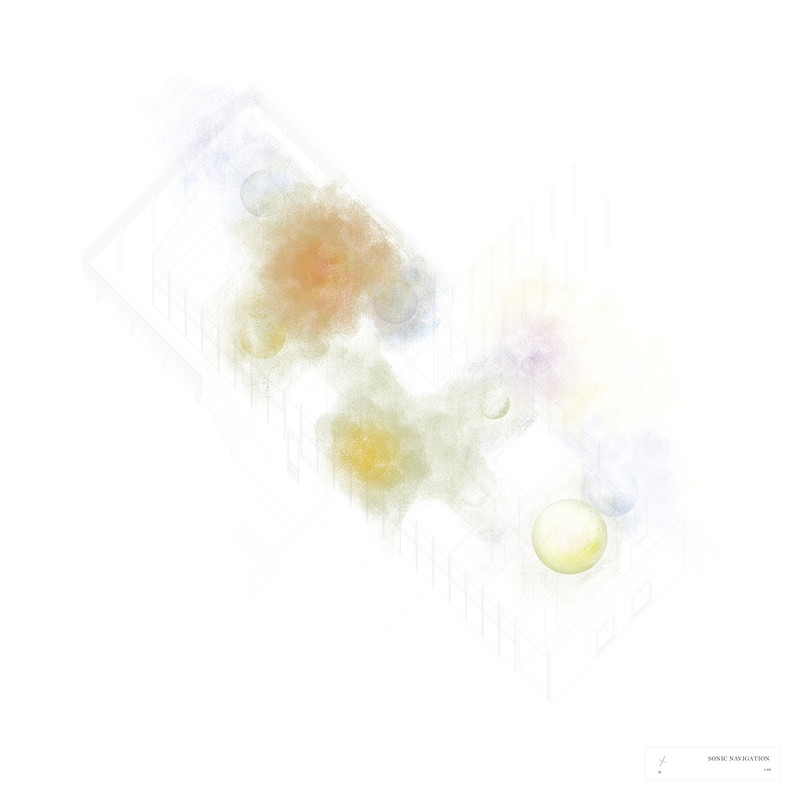 Drawing imitating a future experience of sound in the club. 