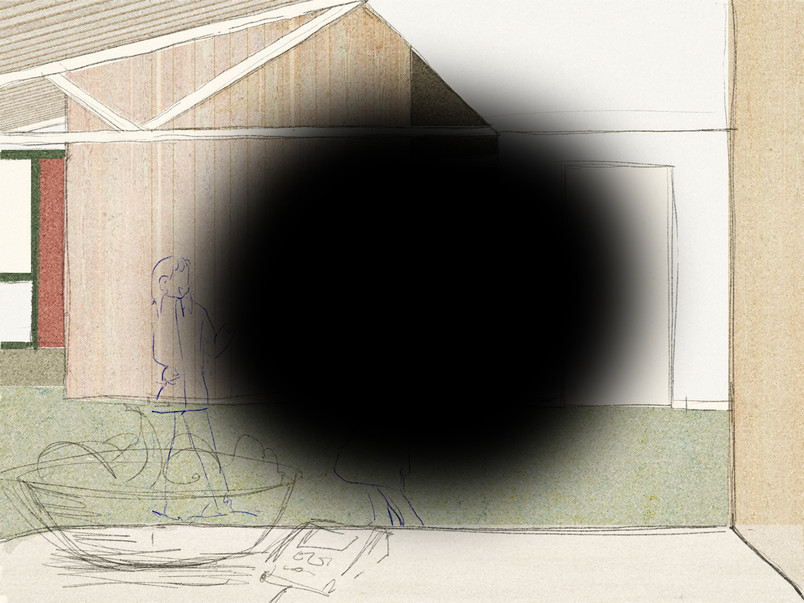 Visualisation of club interior. A black dot is obstructing the middle of the image, so only th edges of the image are visible
