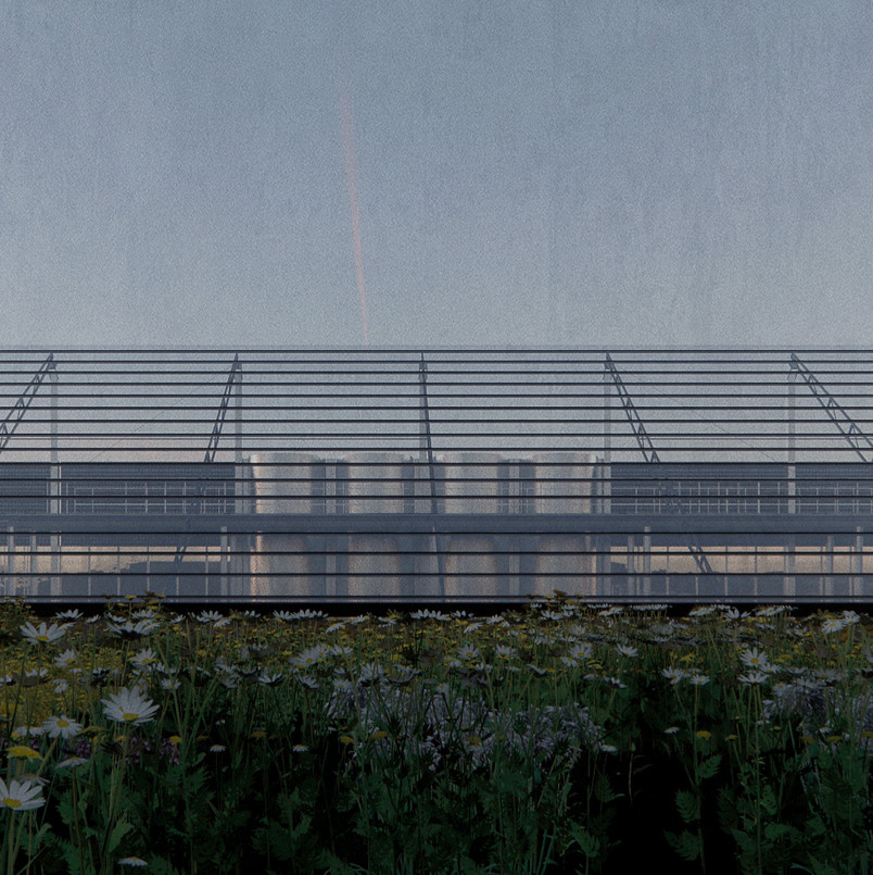 Visualisering sommer: kig mod laboratorie fra mark 