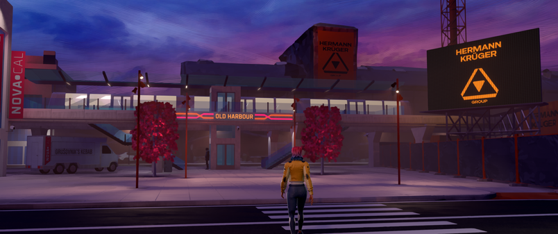 Woman walking towards train station