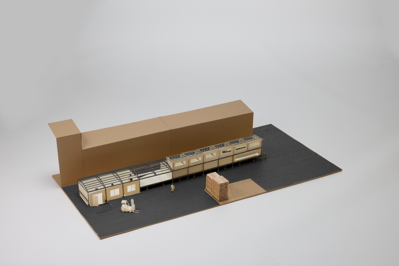 Scale model of a wood workshop.