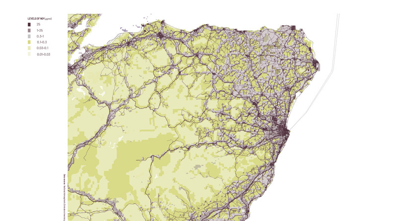 Air pollution (NO2) related to the transportation infrastructure of Aberdeenshire
