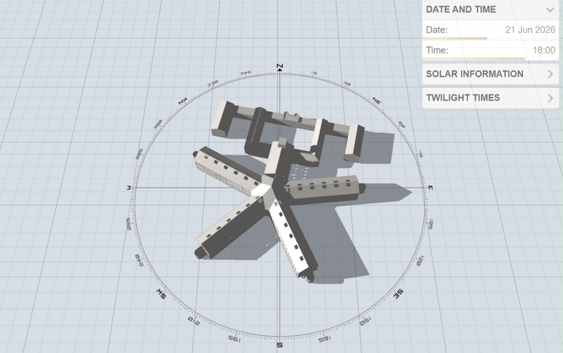 Simulated Shadow Movement (21 June, 18:00)