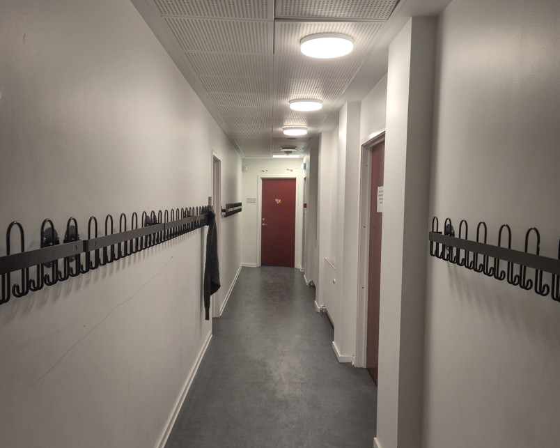 Long narrow hallway inside the school