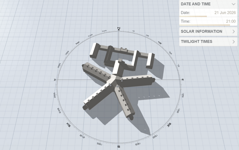 Simulated Shadow Movement (21 June, 21:00)