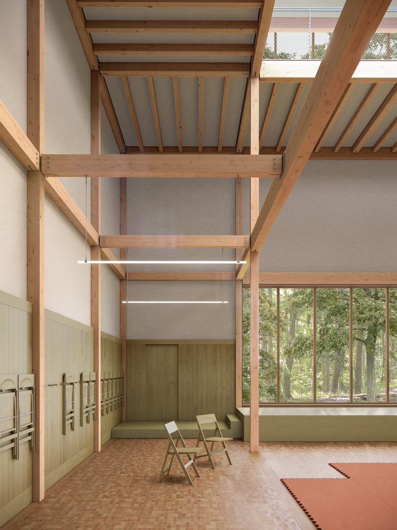 Studiehus: Visualisering, salen med træningsudstyr.