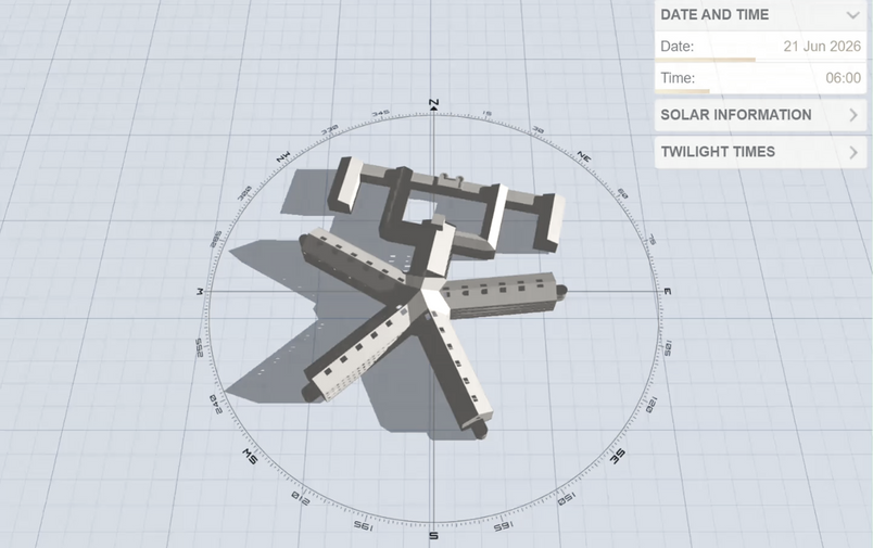 Simulated Shadow Movement (21 June, 06:00)