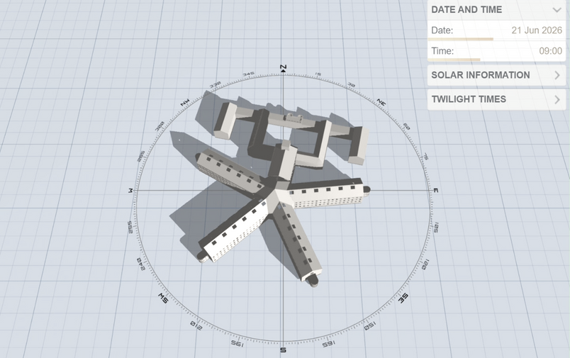 Simulated Shadow Movement (21 June, 09:00)