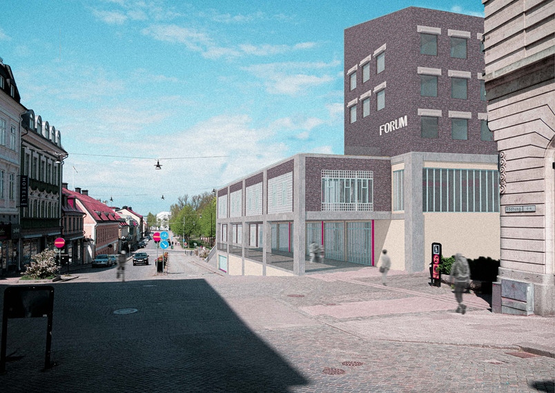 Render exteriör från korsningen Landbrogatan - Ronnebygatan