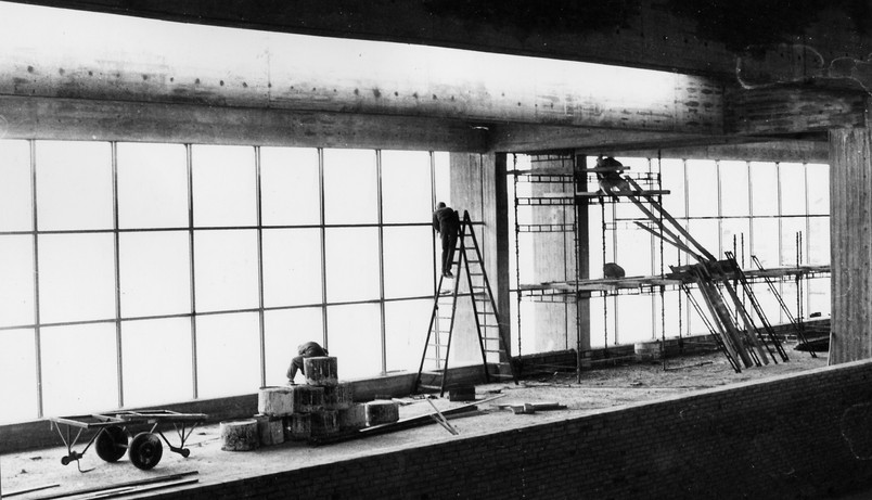 The Vikiing Ship Hall is being built in Roskilde, 1968.