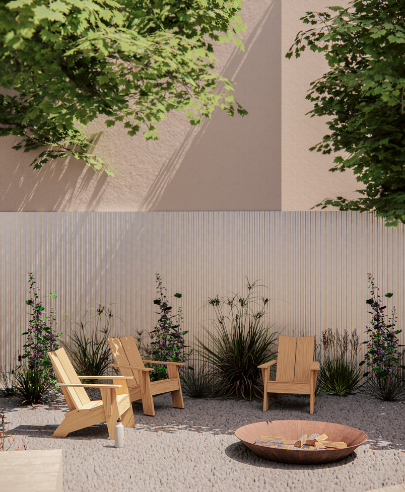 Outdoor recovery courtyard providing space for rest, cooling and social interaction.