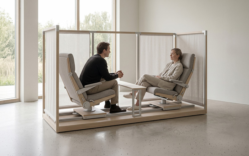 Integrated apparatus | A dedicated spatial system where threshold, seating, atmosphere, and recalibration are built into one design.