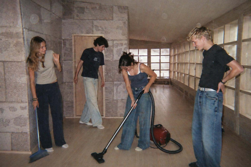 cleanign in hallway