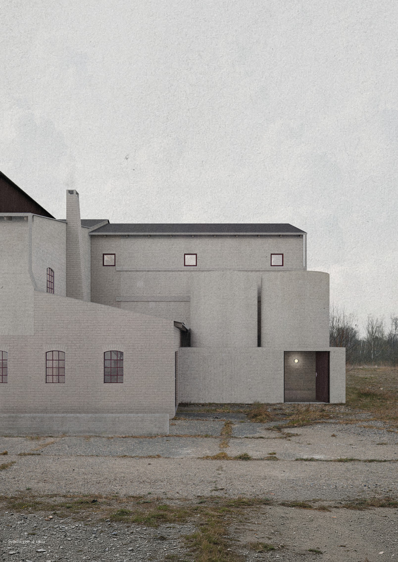 Fabriksbygningens sammensathed set fra vandsiden