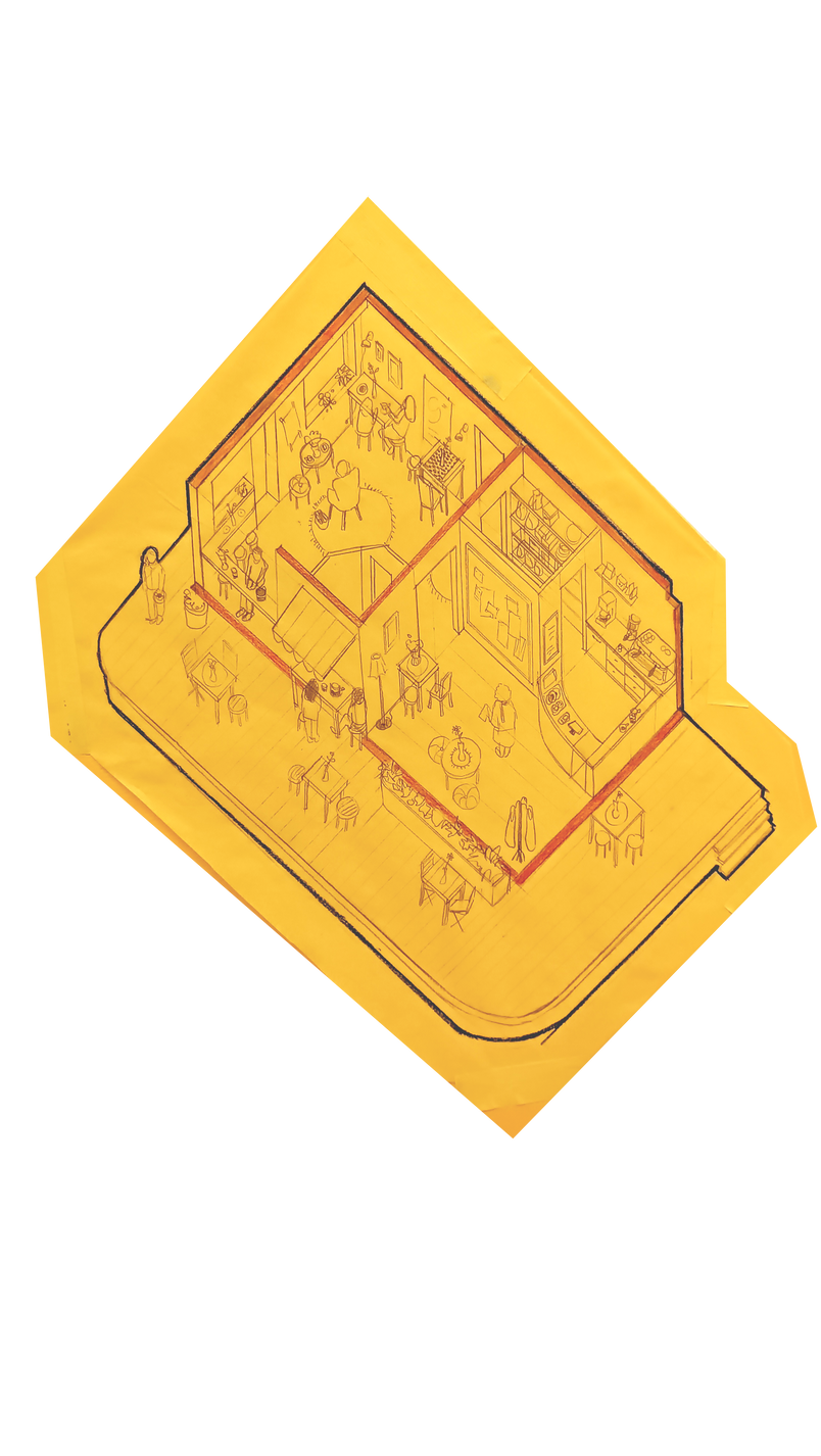 Cafe/bakery axonometric drawing. 