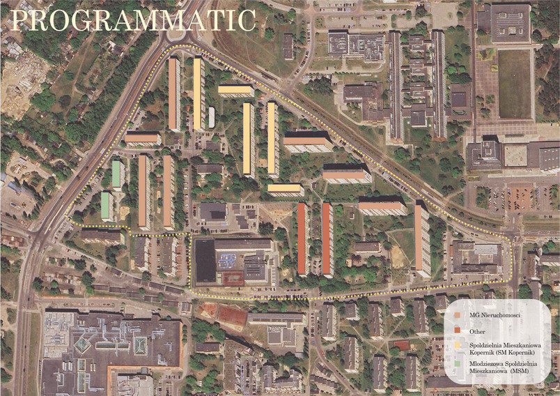 Map of Bielany showcasing managing firms of the post-communist housing. 