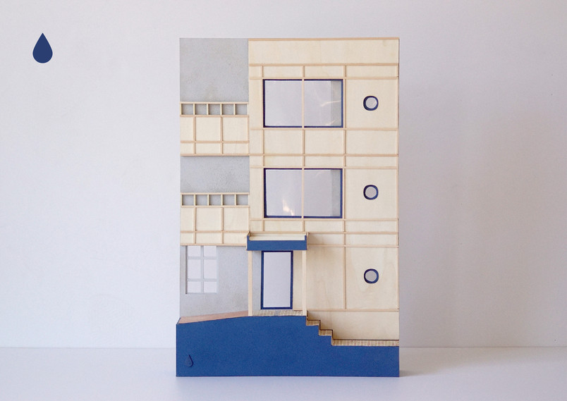 Model 3 showing an addition to the facade of the school inside the courtyard