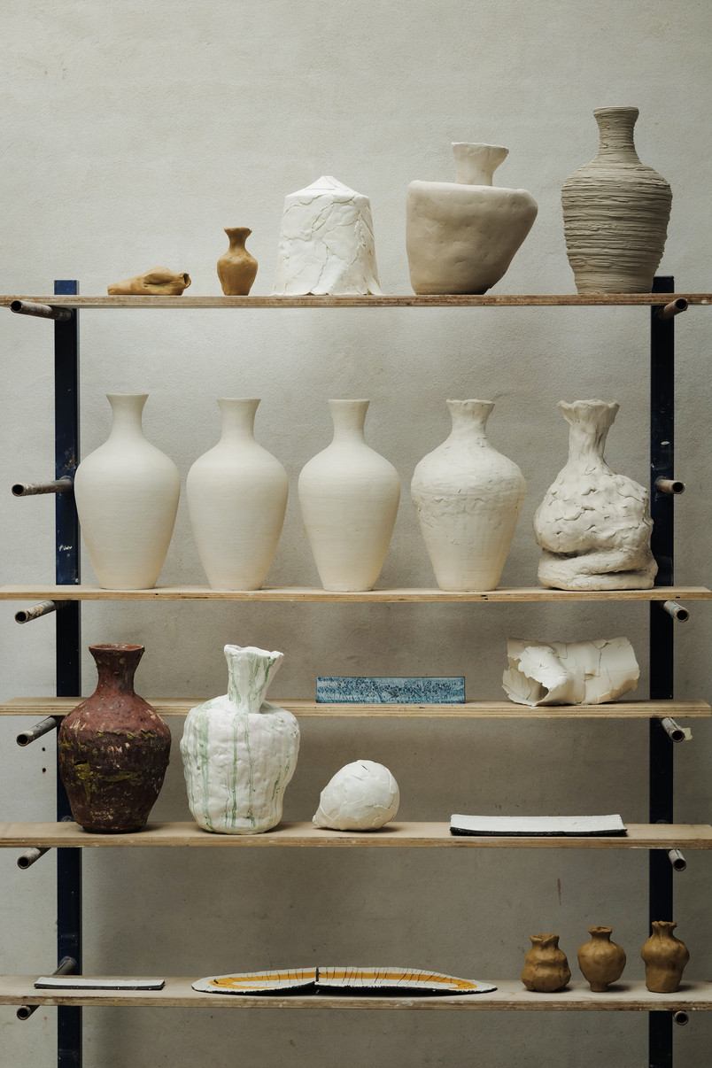 shelf with various test pieces