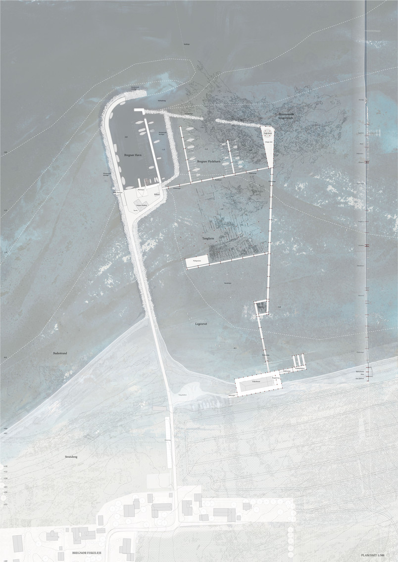 Bregnør Havn, plan og landskabssnit 1:500