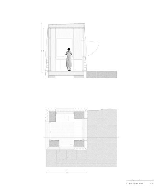 section and plan of the kiosk pavilion