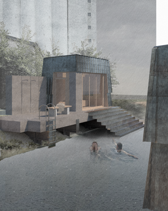 Visualisation of the sauna pavilion in the rain