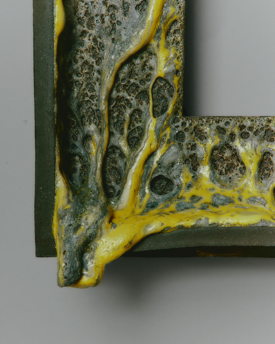 detail of the glaze, yellow and lava