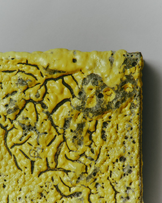 detail of the glaze, yellow crawling