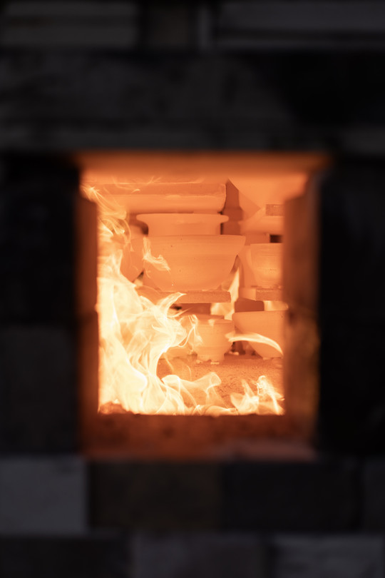 Looking into the chamber of the kiln