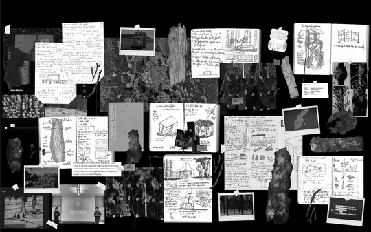 Sort hvid collage med noter og billeder