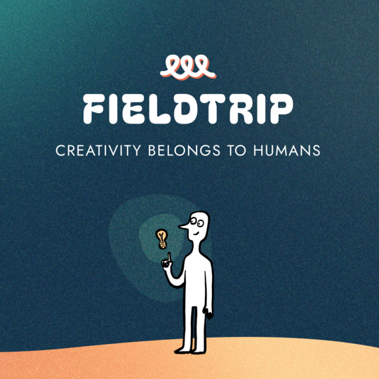 Fieldtrip-logo og tegnet figur med lyspære.