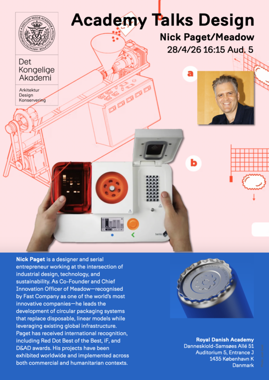 Plakat for Academy Talks Design med Nick Paget, 28. april 2026.