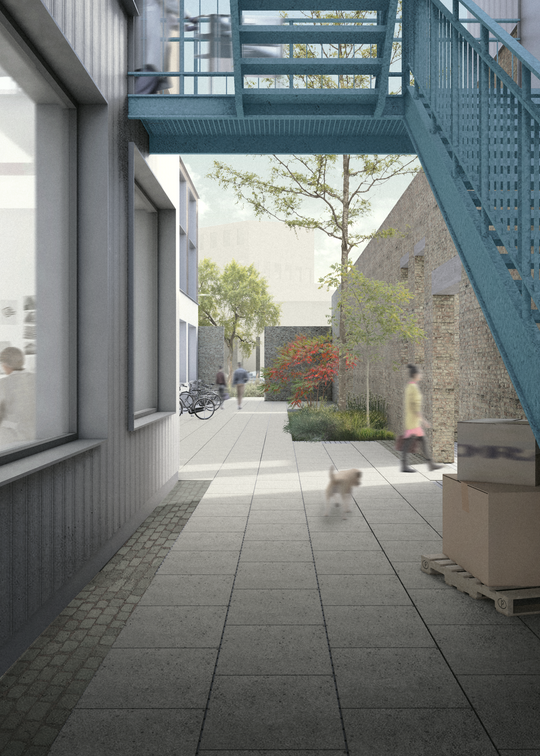 Visualisering i passagen ved laboratoriebygningen