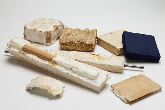 Samples of fiber-based materials in various shapes, colors, and textures.