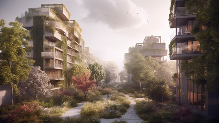 Ai-genereret billede: Bygninger og vegetation 
